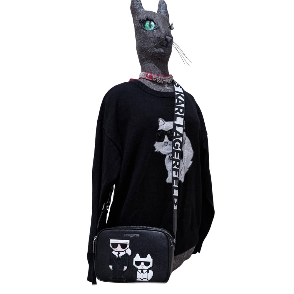 Karl Lagerfeld Choupette Cat Camera Crossbody Logo Bag Black Vegan Leather - Picture 8 of 17